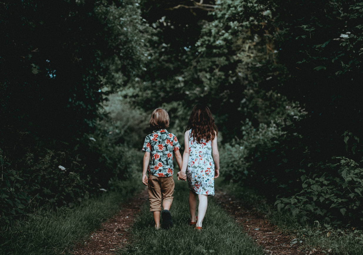 Little Kids Walking in Nature